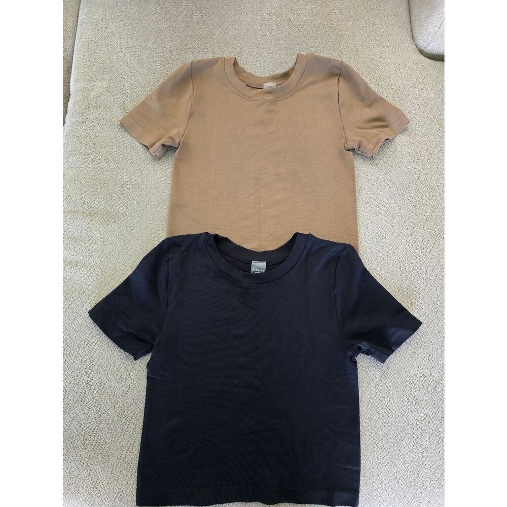 Dynamic Black and Brown Cropped Stretch T Shirts - One Size